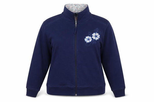 Front view of Dixie women’s blue jacket, size S, zip -, size S/m