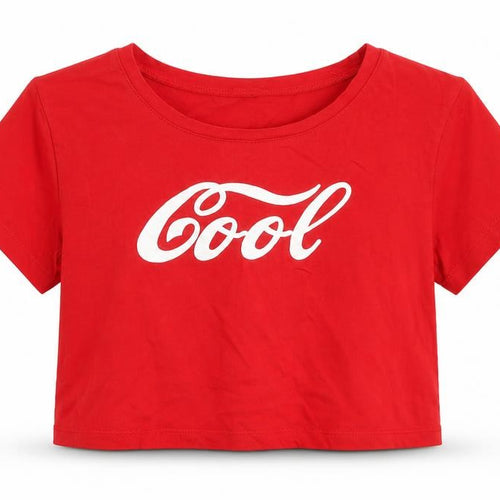 Morango Womens Red  100% Cotton Cropped T-Shirt Size S Round Neck - COOL