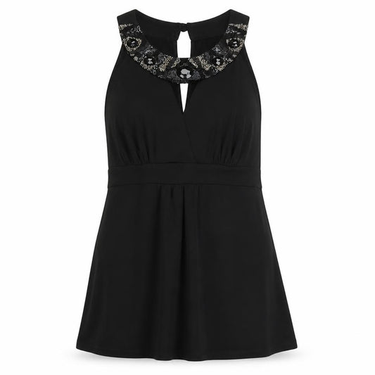 Front view of Debenhams women’s black polyester a-line, size UK 14, round neck