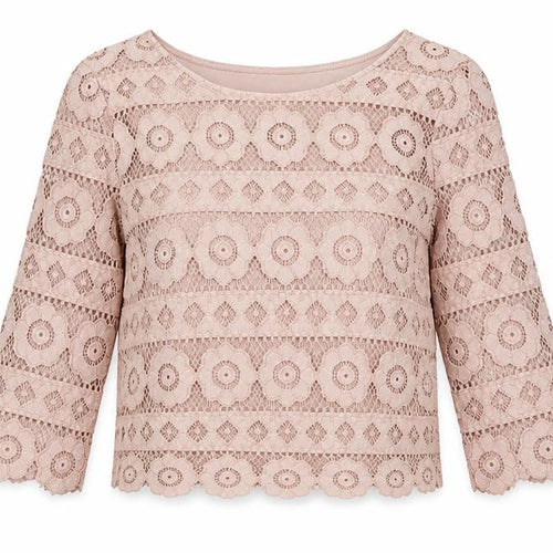 New Look Womens Pink Floral Nylon Cropped T-Shirt Size 8 Crew Neck