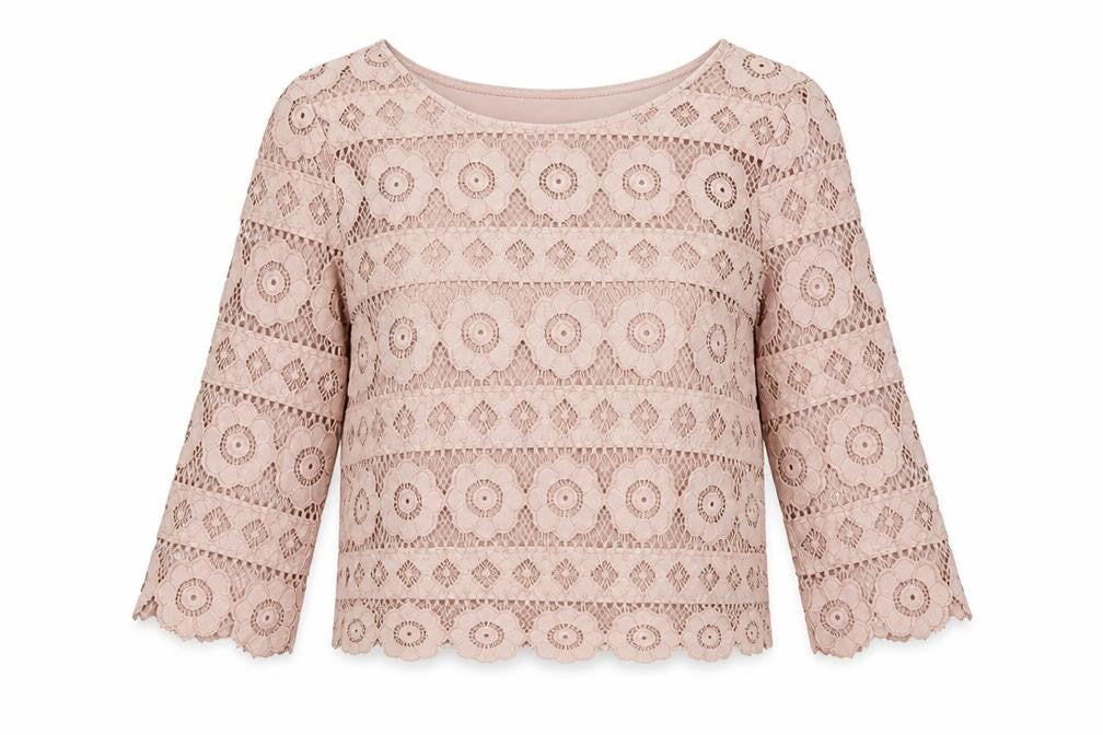 New Look Womens Pink Floral Nylon Cropped T-Shirt Size 8 Crew Neck