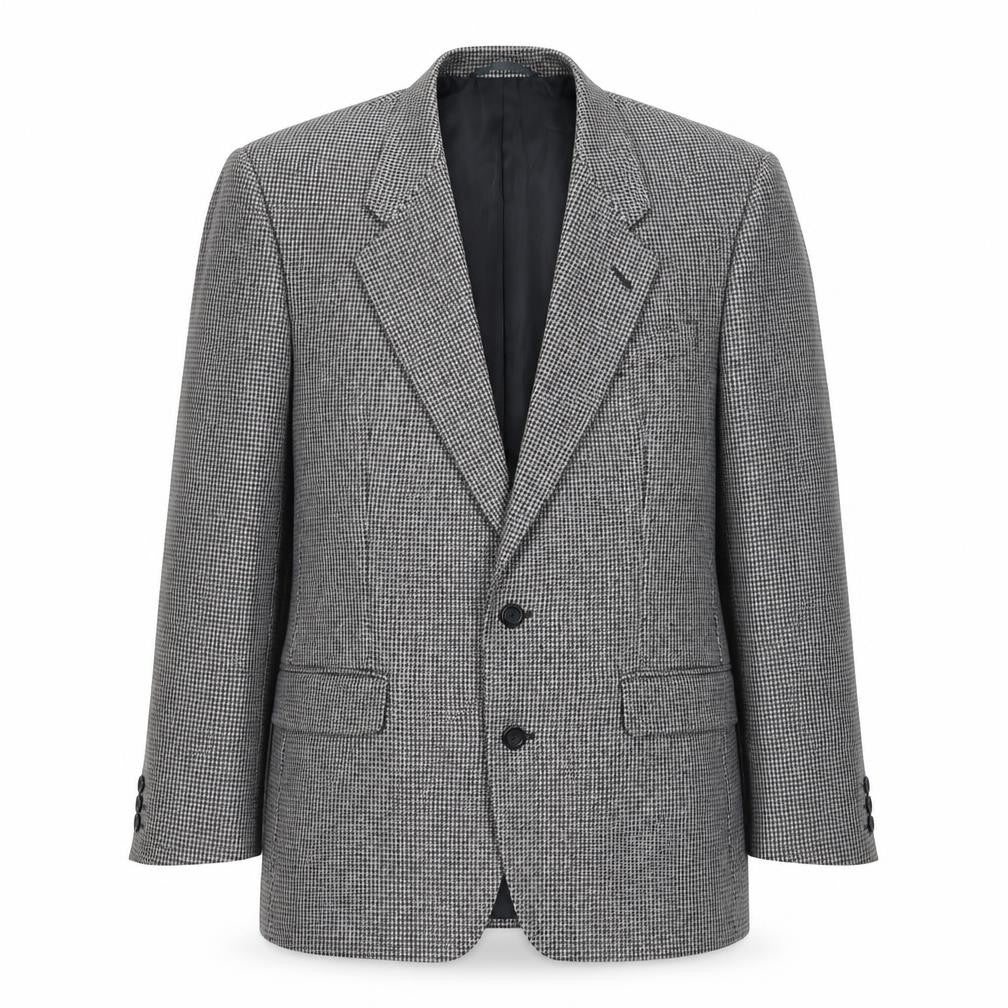 Front view of Scott International men’s white plaid polyester jacket suit jacket, size 40