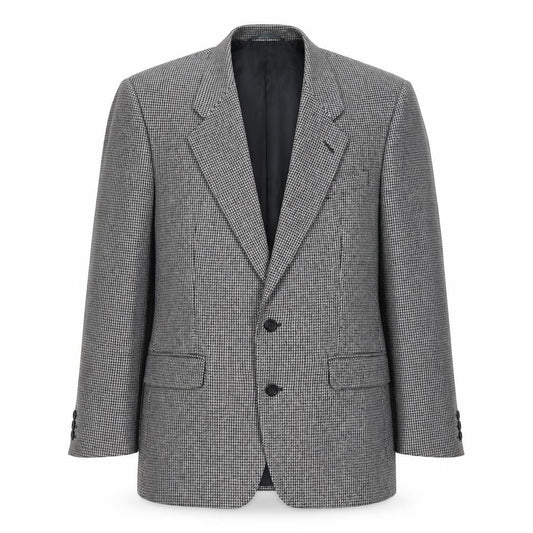 Front view of Scott International men’s white plaid polyester jacket suit jacket, size 40