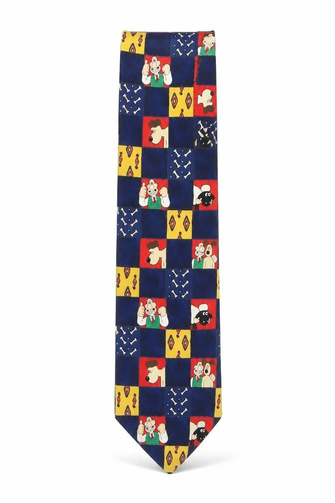 Front view of Marks & Spencer men’s blue geometric polyester pointed tie one size - wallace and gromit