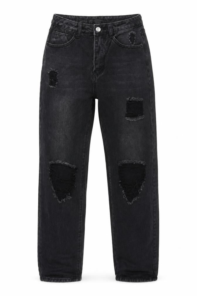 SheIn Womens Black  Cotton Mom Jeans Size S L30 in Regular Zip