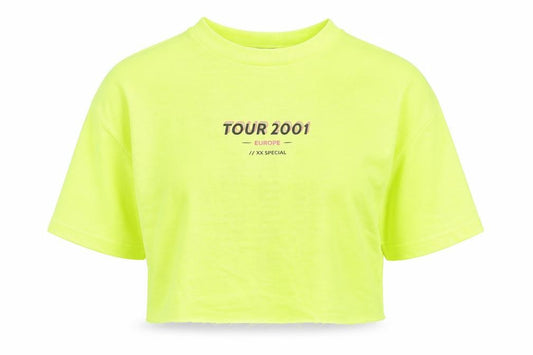 Front view of Bershka women’s yellow polyester pullover sweatshirt, size S, pullover - cropped