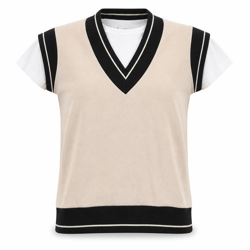 Gallery Womens Beige  Viscose Ringer T-Shirt Size 10 Round Neck - layered