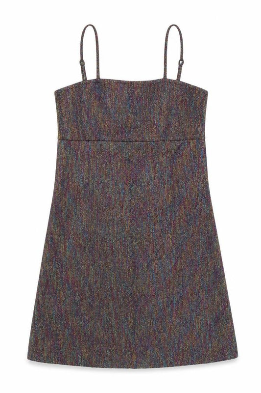 Front view of ASOS women’s multicoloured polyester tank dress, size UK 6, square neck pullover