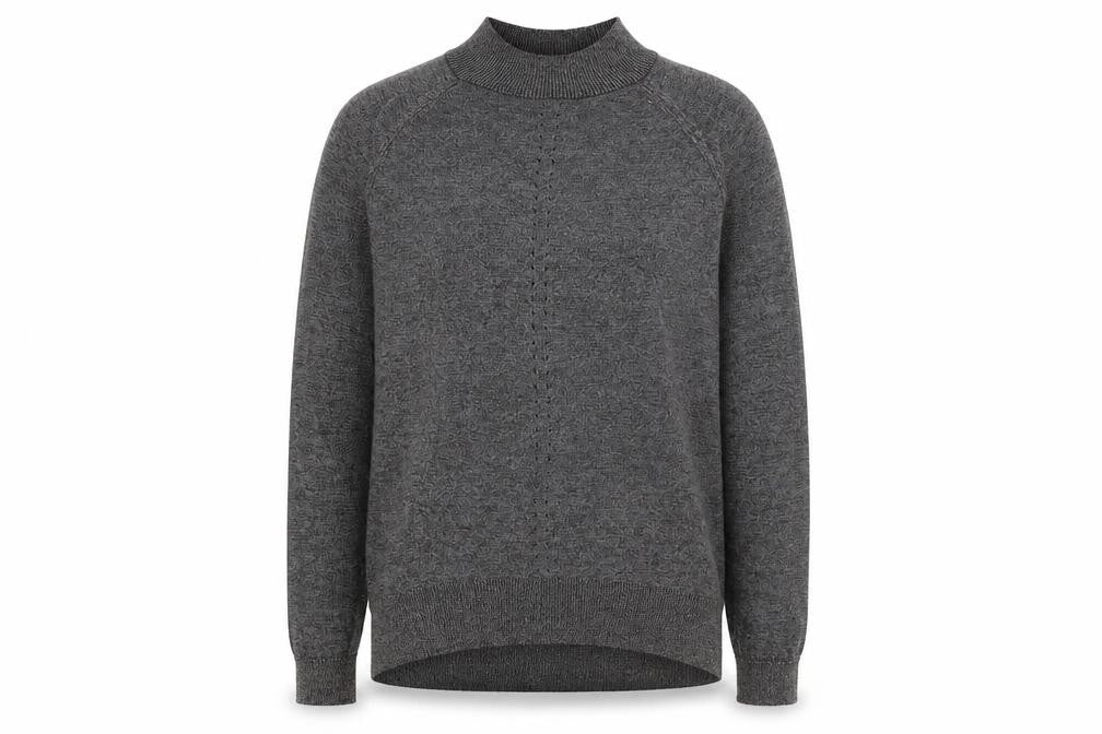 Front view of F&F women’s grey high neck viscose jumper, size UK 8