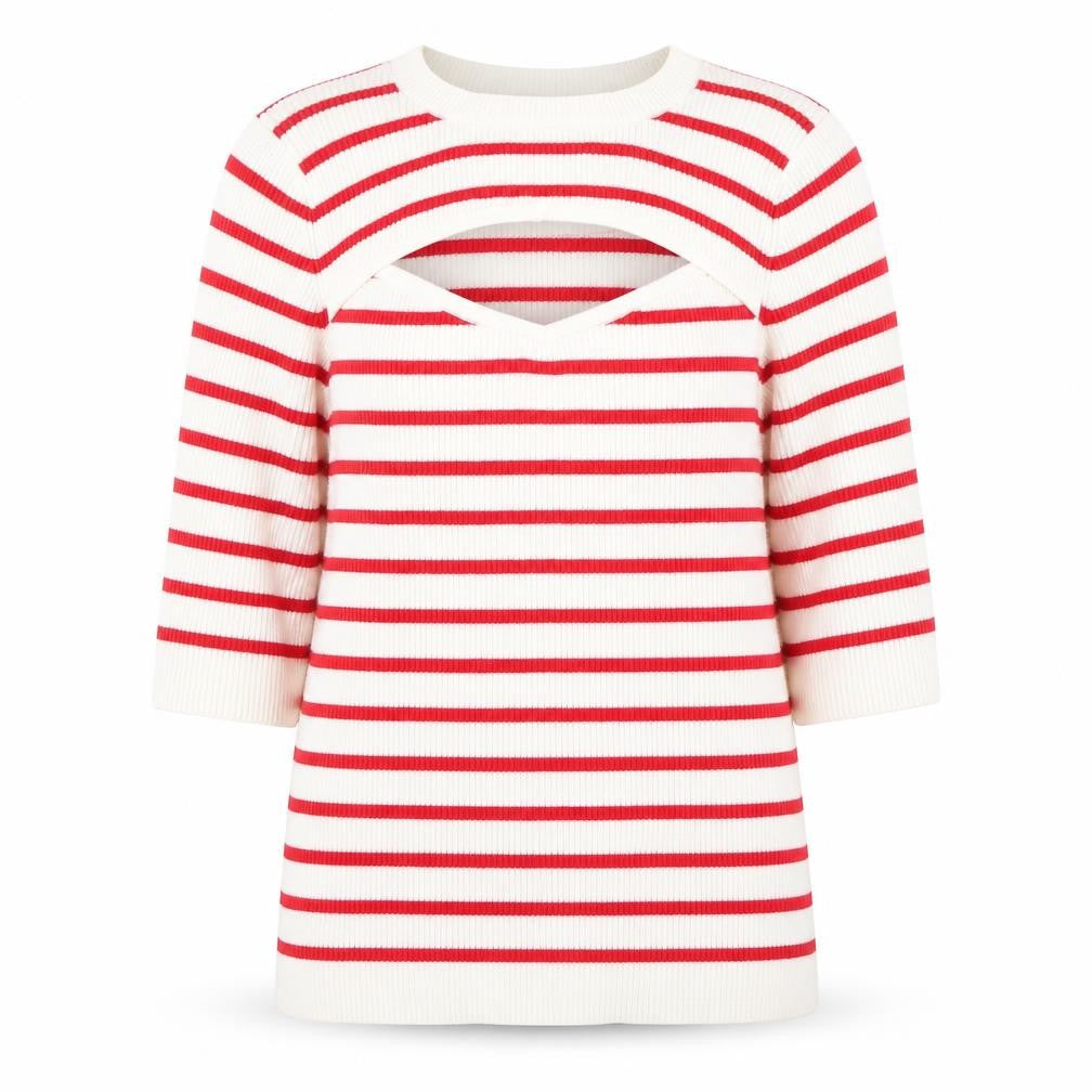 Front view of F&F women’s multicoloured round neck striped viscose jumper, size UK 10