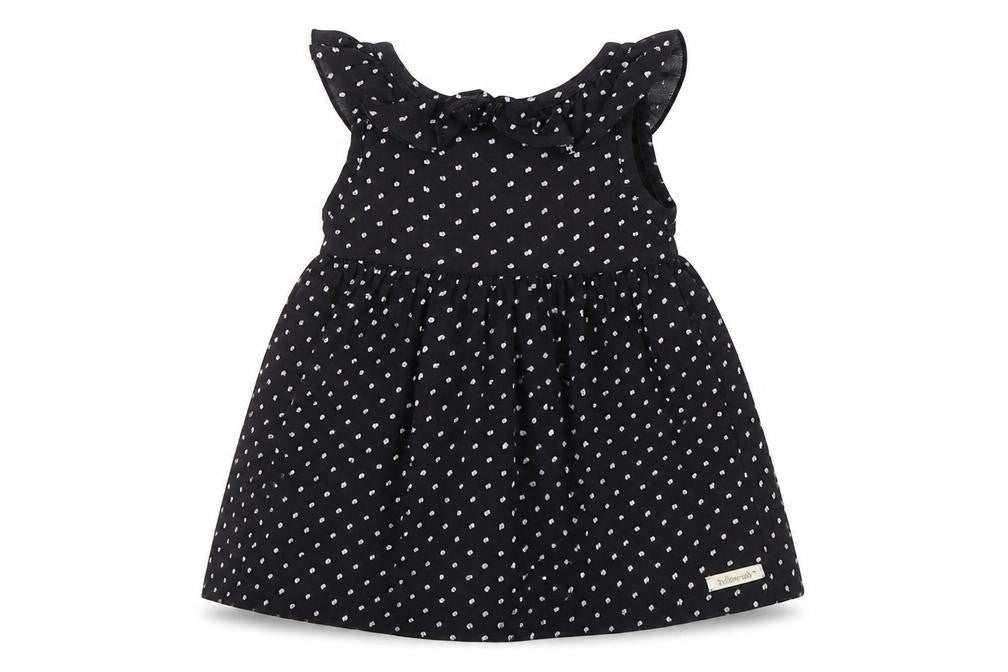 Yellowsub Girls Black Polka Dot Cotton A-Line  Size 6-9 Months  Round Neck Pullover