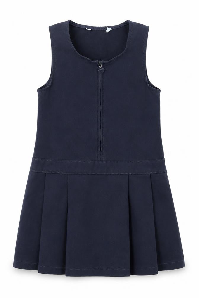 Marks and Spencer Girls Blue  Polyester Pinafore/Dungaree Dress  Size 3-4 Years  Scoop Neck Zip - School Wear
