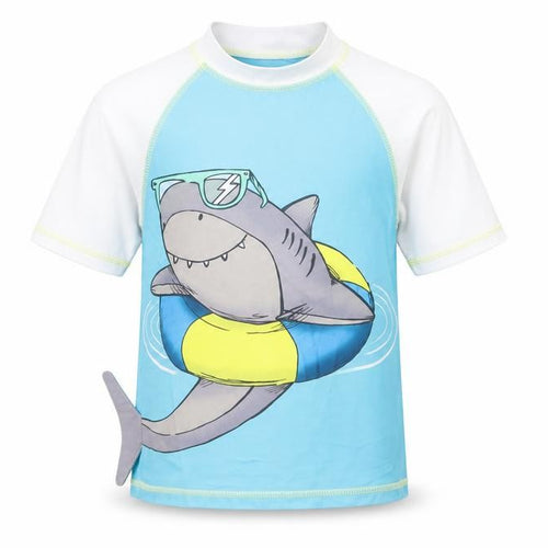 F&F Girls Blue Colourblock Polyester Pullover T-Shirt Size 3-4 Years Mock Neck Pullover - Shark