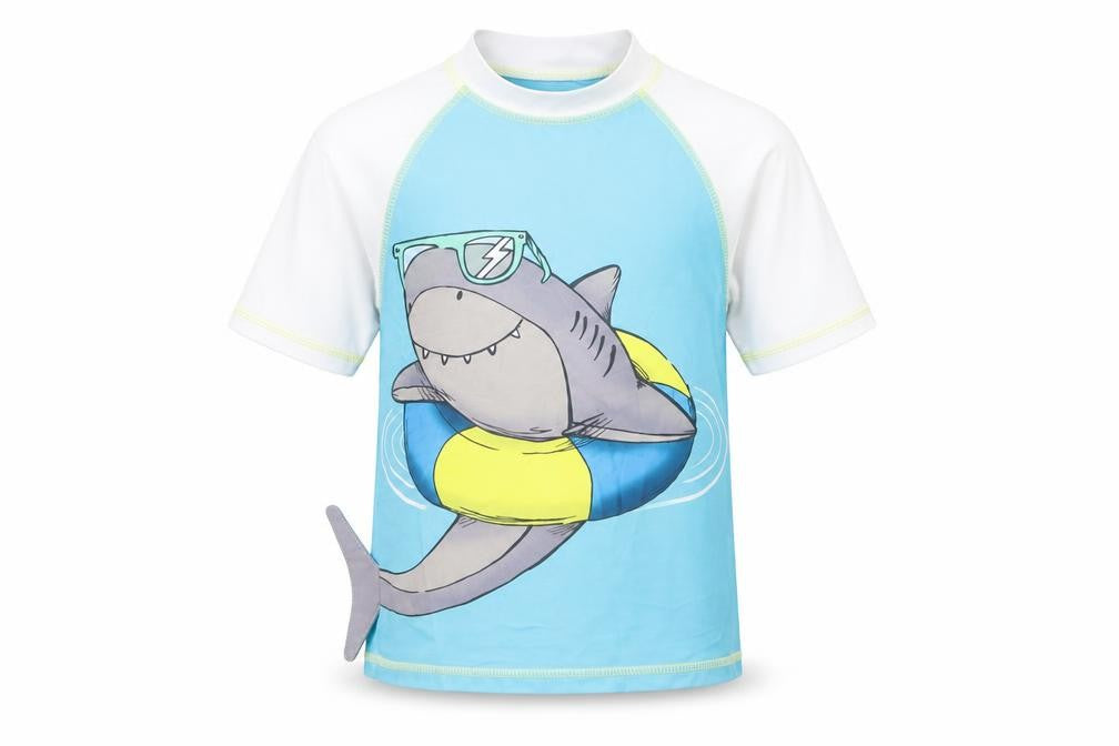 F&F Girls Blue Colourblock Polyester Pullover T-Shirt Size 3-4 Years Mock Neck Pullover - Shark