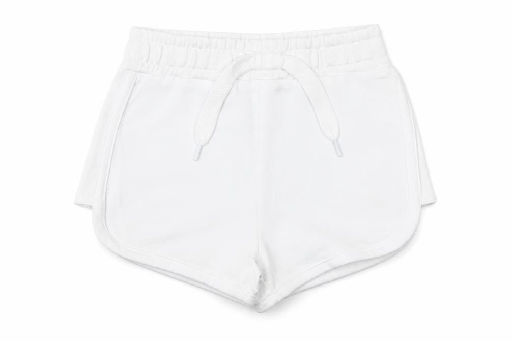 Front view of Dunes girls’ white cotton sweat shorts, size 5, years regular drawstring