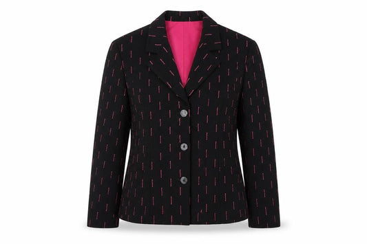 Front view of Max Pierre women’s black jacket blazer, size UK 16, button