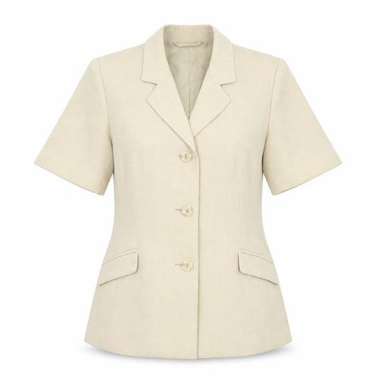 Front view of BHS women’s beige 100% polyester jacket suit jacket, size UK 14