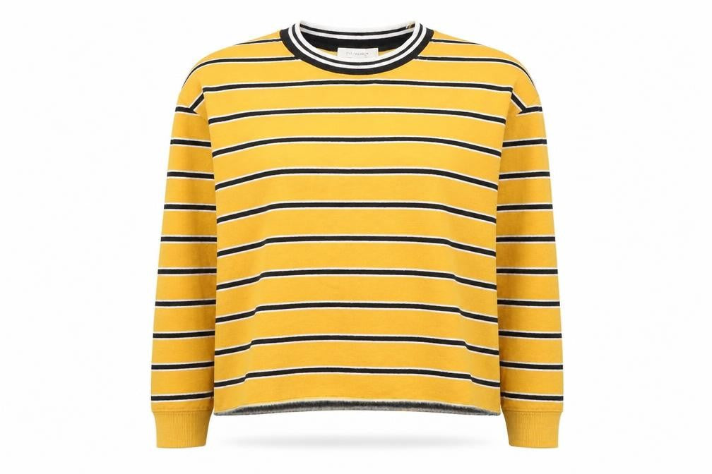 Front view of Primark women’s yellow striped polyester pullover sweatshirt, size XS, pullover