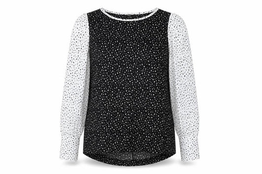 Front view of Next women’s black geometric polyester basic blouse, size UK 12, boat neck