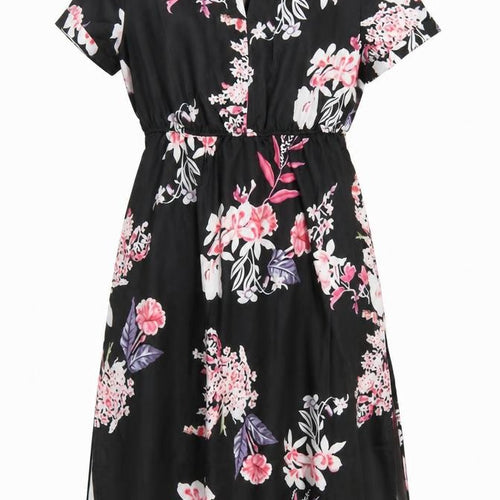 Sheilay Womens Black Floral Polyester Fit & Flare  Size S  Round Neck