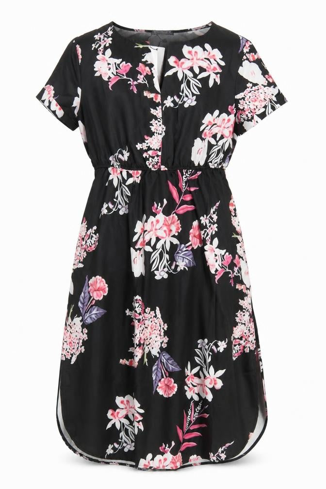 Sheilay Womens Black Floral Polyester Fit & Flare  Size S  Round Neck