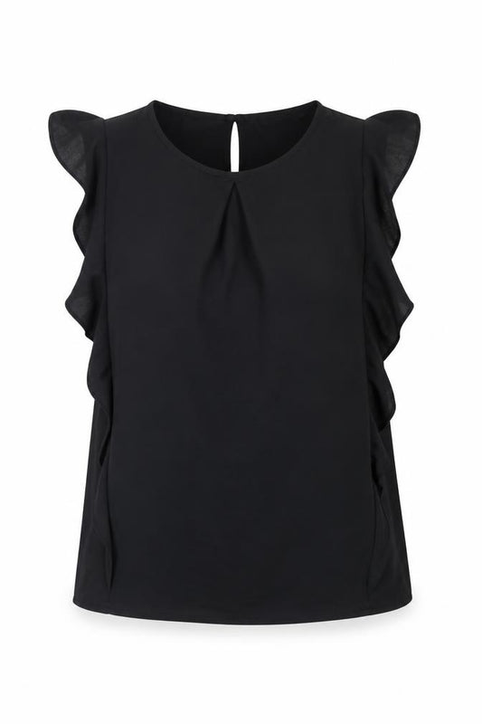 Front view of Boohoo women’s black polyester basic blouse, size UK 10, round neck