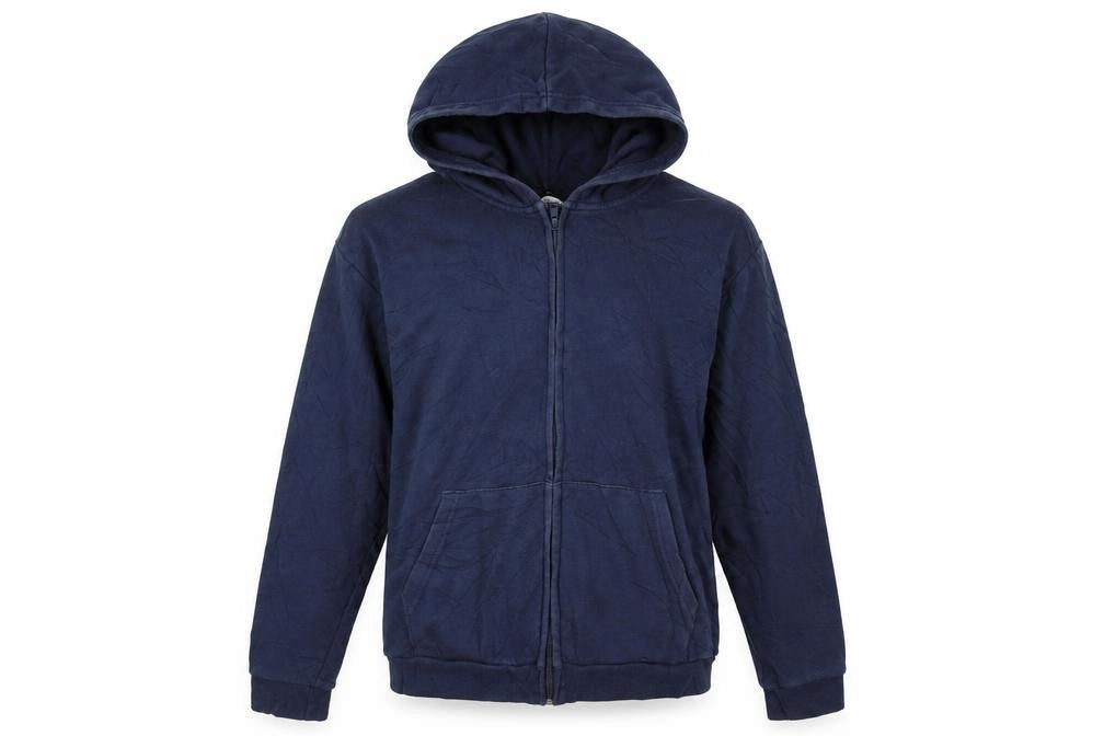 Front view of H&M women’s blue jacket, size M, zip