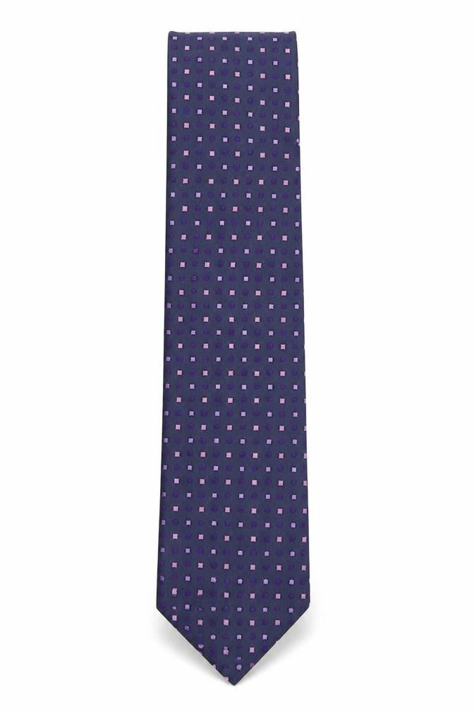 Front view of PROFUOMO men’s blue geometric 100% silk pointed tie one size