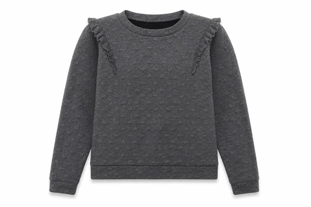 Front view of QED London women’s grey polyester pullover sweatshirt, size M, pullover