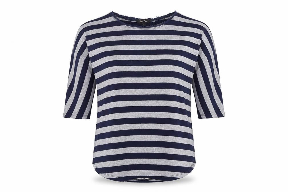 Front view of Phase Eight women’s multicoloured round neck striped polyester jumper, size UK 10