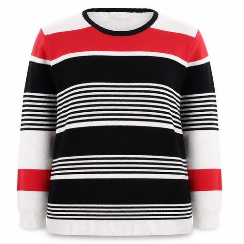 Gerard Womens Black Round Neck Striped Polyester Pullover Jumper Size 12