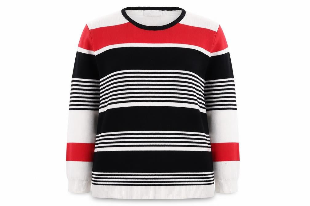 Gerard Womens Black Round Neck Striped Polyester Pullover Jumper Size 12