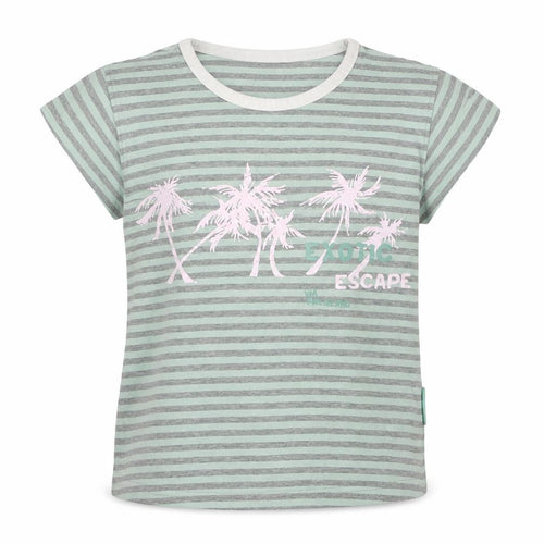 Cocco Drillo Girls Green Striped Cotton Basic T-Shirt Size 10 Years Crew Neck Pullover