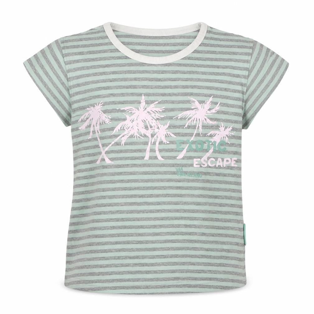 Cocco Drillo Girls Green Striped Cotton Basic T-Shirt Size 10 Years Crew Neck Pullover
