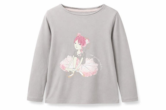 Front view of LITTLE KIDS girls’ grey cotton basic casual, size 8, years crew neck pullover - wear your tutu and dance
