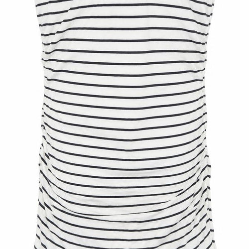 Dorothy Perkins Womens White Striped Cotton Straight & Pencil Skirt Size 12    - Ruched Sides