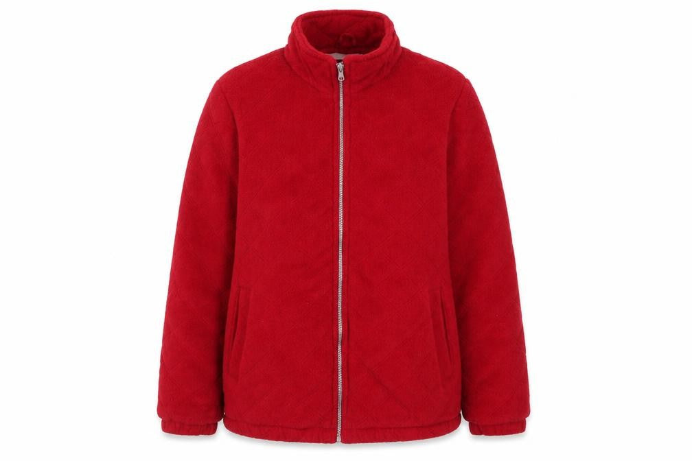 Front view of Casual Comfort women’s red jacket, size S, zip