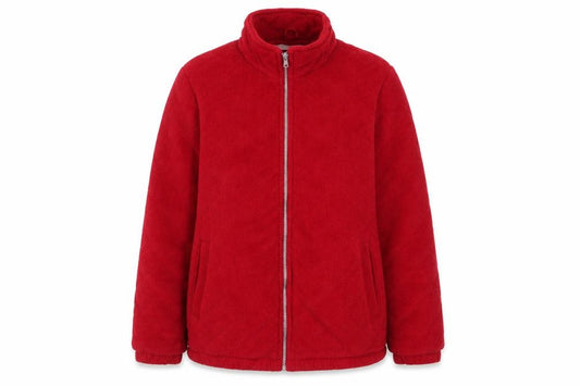 Front view of Casual Comfort women’s red jacket, size S, zip