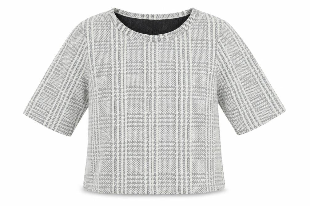 Front view of New Look women’s ivory plaid polyester pullover sweatshirt, size UK 10