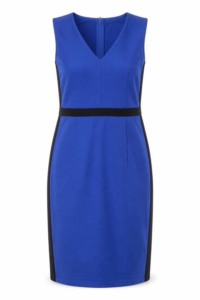 Front view of H&M women’s blue polyester bodycon, size UK 10, v-neck zip