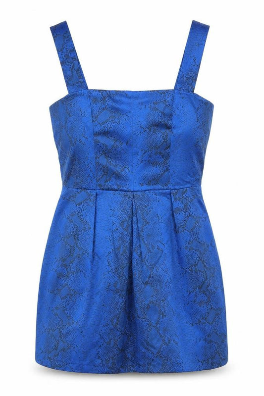 Front view of ASOS women’s blue animal print polyester basic blouse, size UK 12, square neck - snakeskin print