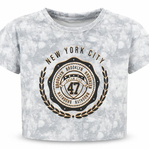 George Girls Grey  Cotton Cropped T-Shirt Size 5-6 Years Crew Neck  - Tie Dy, New york