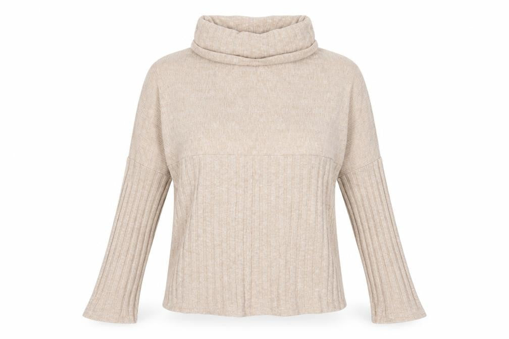 Front view of Tu women’s beige viscose basic t-shirt, size UK 10, roll neck
