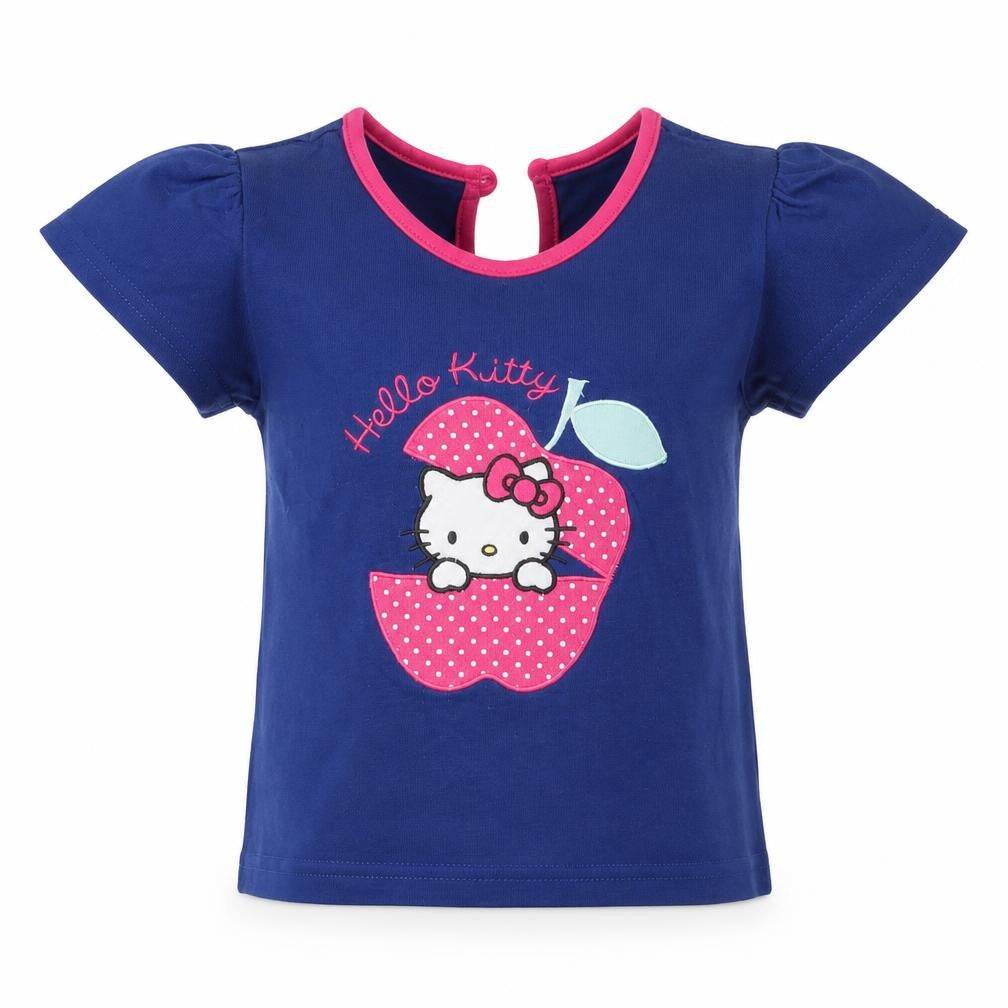 BHS Girls Blue  100% Cotton Pullover T-Shirt Size 12-18 Months Round Neck Button - Hello Kitty