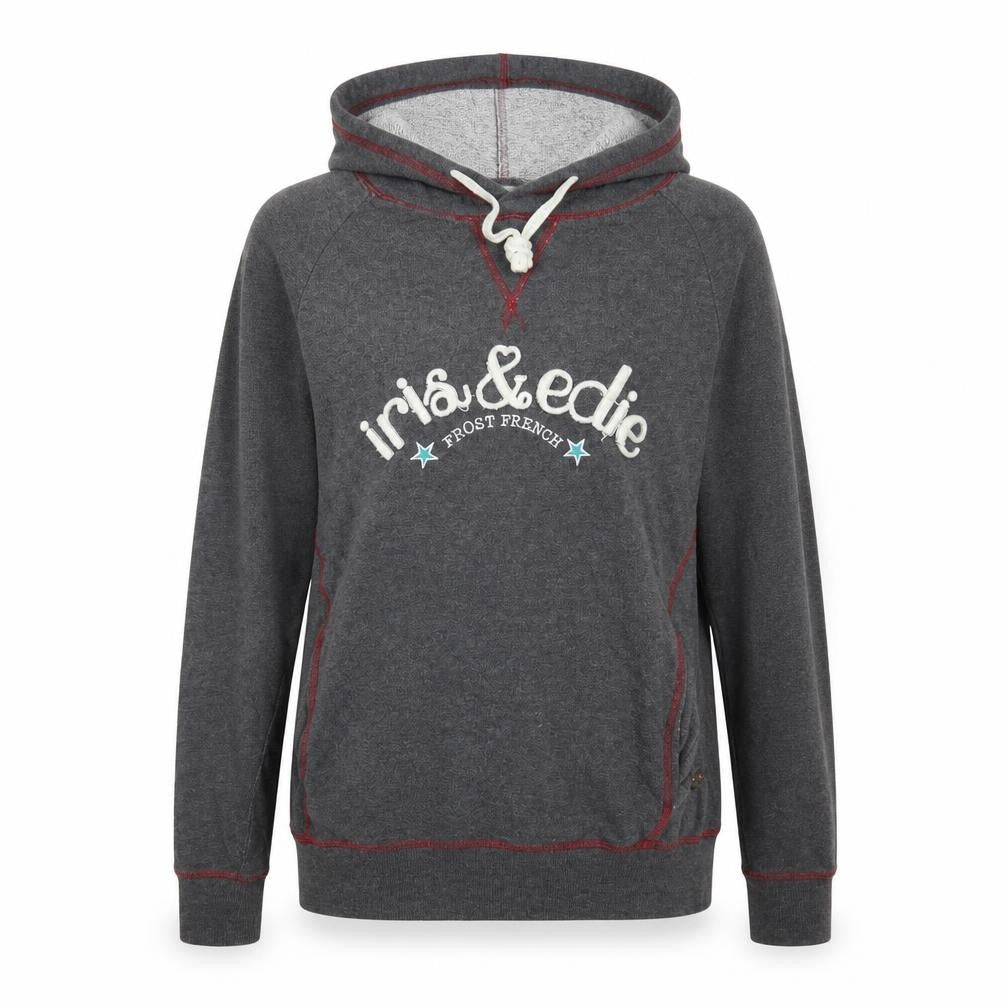 Front view of Iris & Edie women’s grey cotton pullover hoodie, size UK 6, -, size UK 6-8