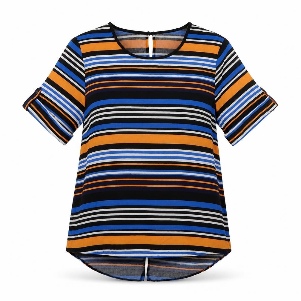 Dorothy Perkins Womens Multicoloured Striped Polyester Basic Blouse Size 14 Round Neck