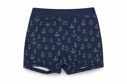 Front view of Tu boys’ blue geometric polyamide cropped trousers, size 3-6, months pullover - swim short