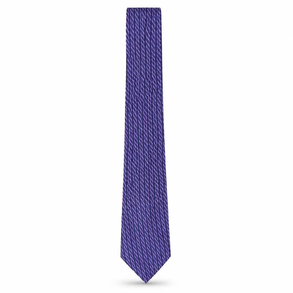 Front view of savatini men’s purple striped polyester pointed tie one size
