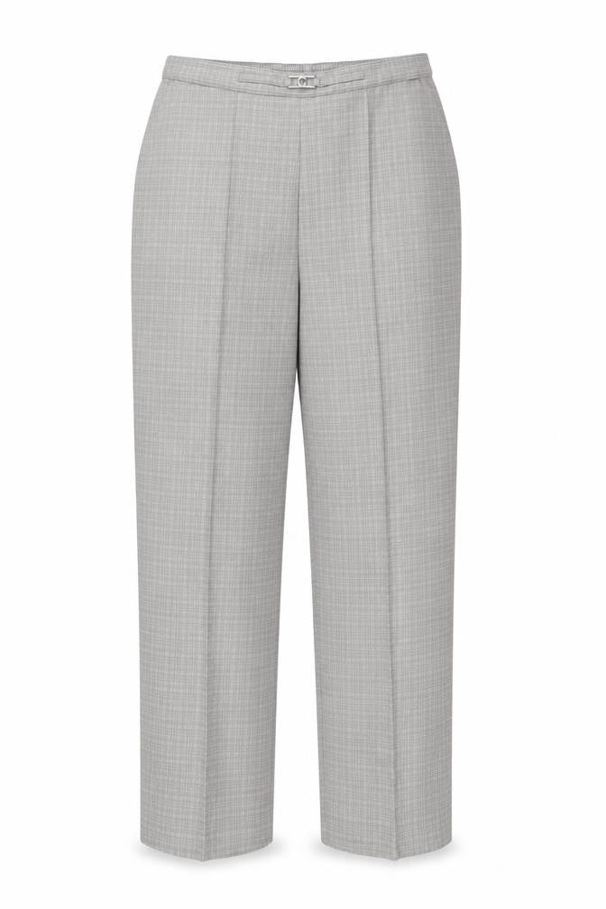 Front view of Classics women’s grey polyester carrot trousers, size UK 14, 26.5-inch leg regular