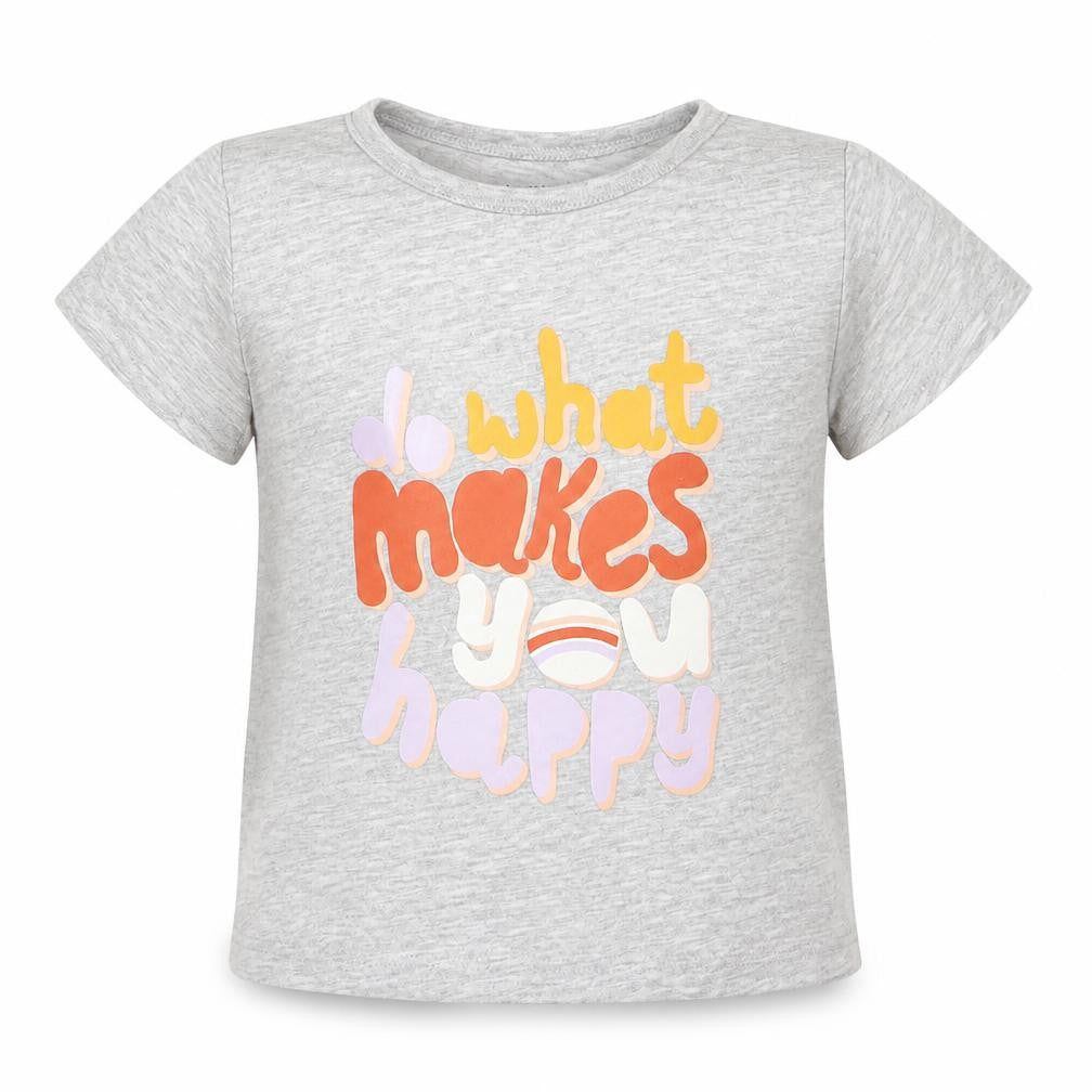 Front view of Primark girls’ grey cotton basic t-shirt, size 12-18, months round neck pullover
